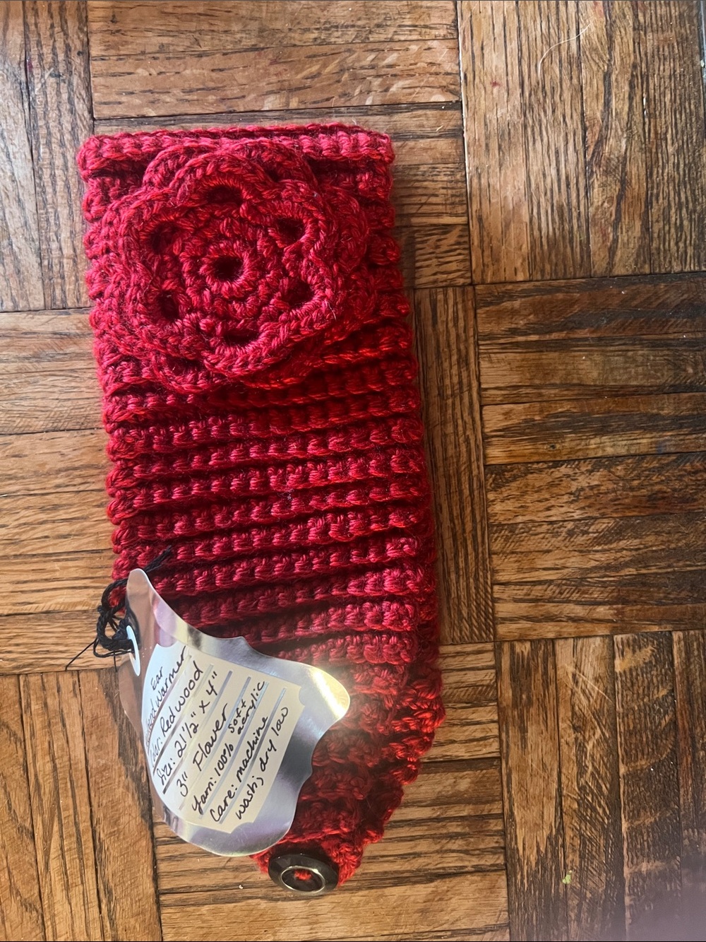 Handmade Red Crochet Headband with Flower
